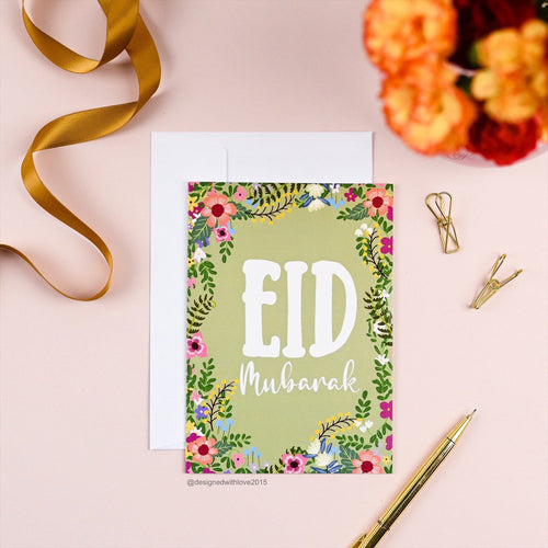 Eid Mubarak Green Floral Card
