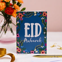 Load image into Gallery viewer, Eid Mubarak Blue Floral Card