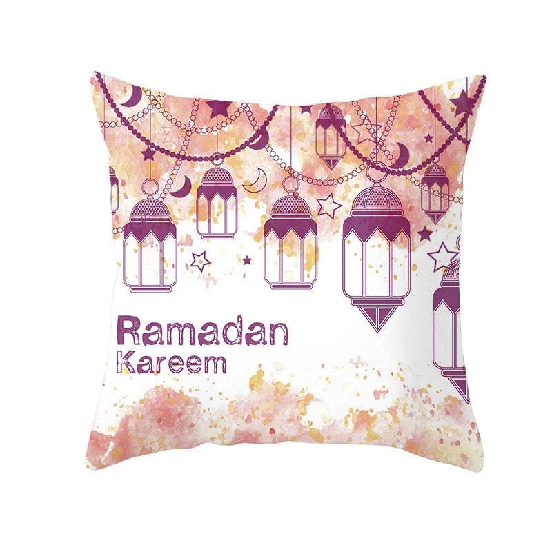 Ramadan Kareem Purple Lanterns Pillow Cover