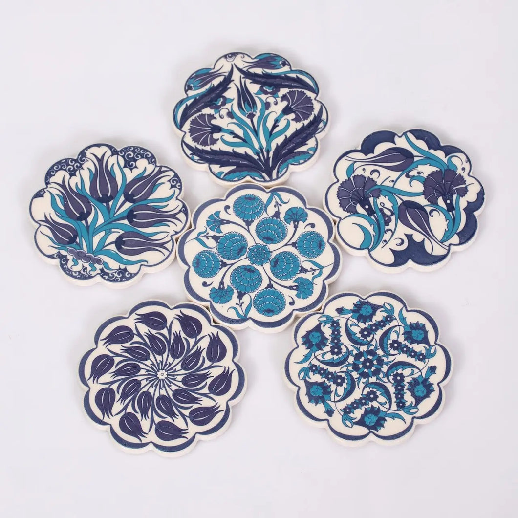 Blue Floral Mix Turkish Design Coasters