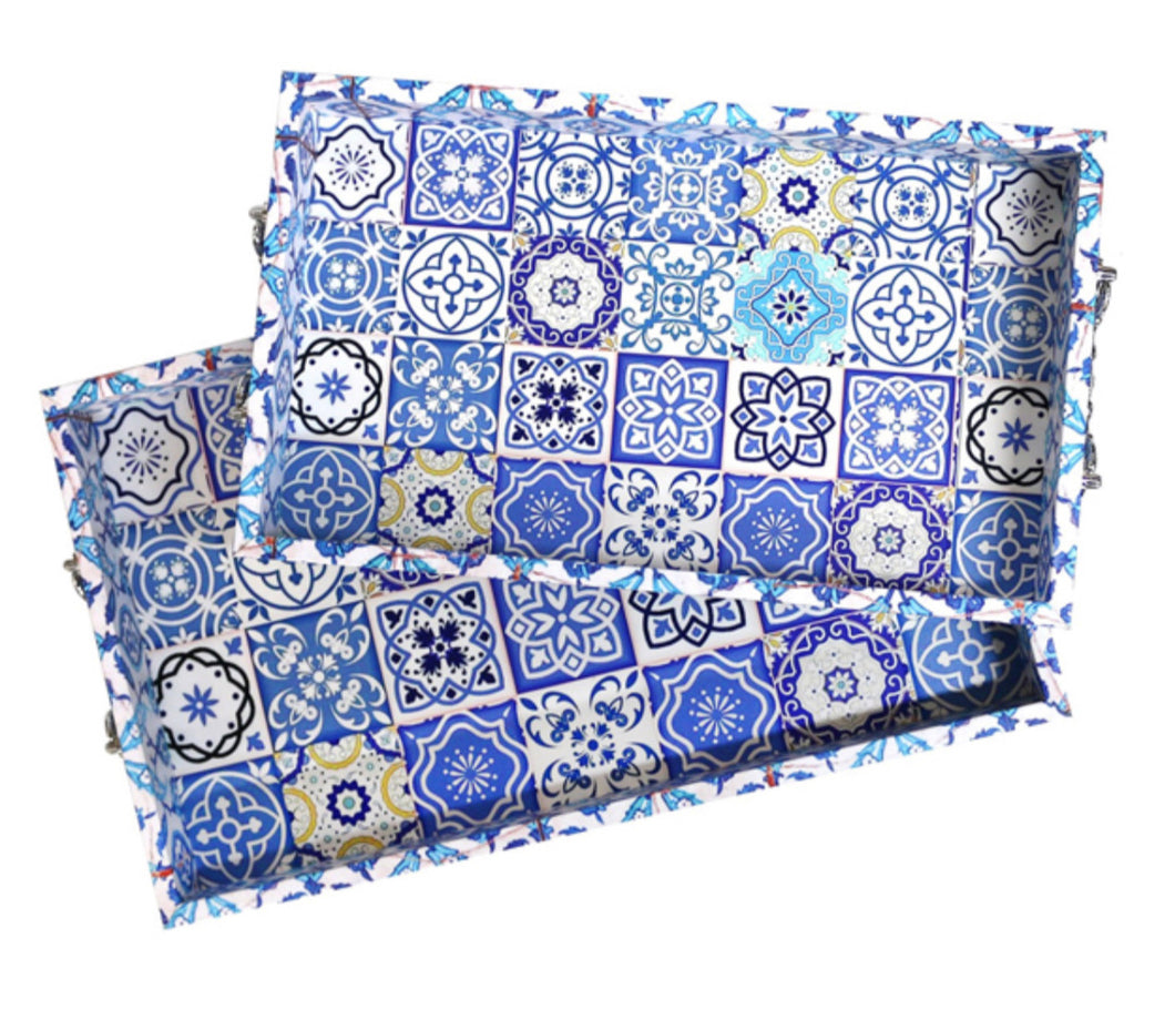 Ramadan Eid Blue Marrakech Decorative Tray Set