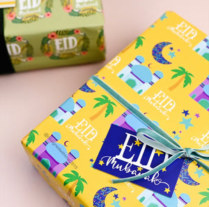 Eid Mubarak Gift Wrap with Tag - Yellow