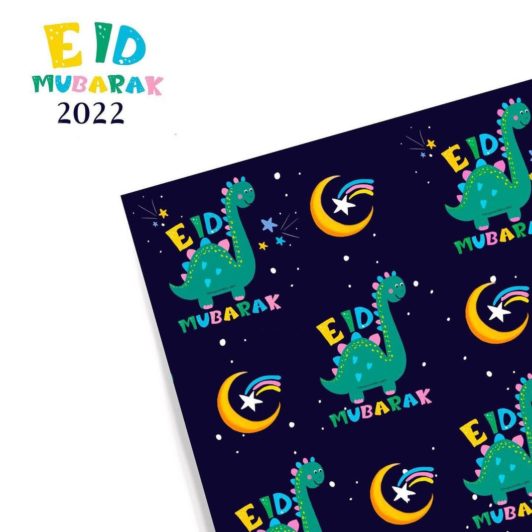 Eid Mubarak Gift Wrap with Tag -Dino Print