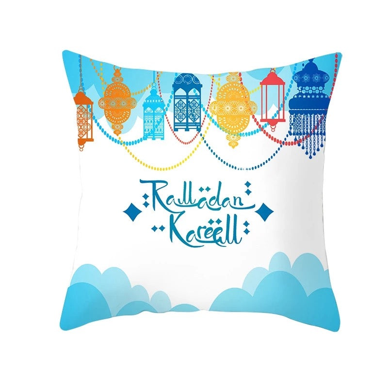 Ramadan Kareem Blue Lantern Pillow Cover