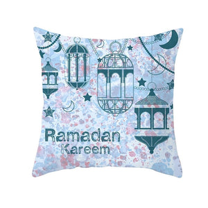 Ramadan Kareem Blue Lanterns Pillow Cover