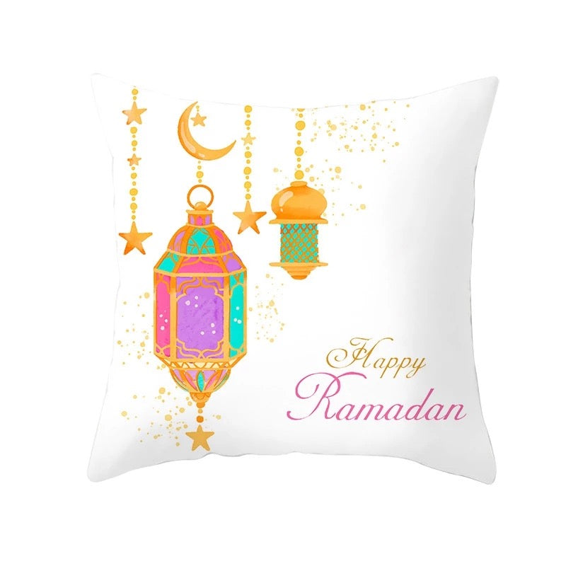 Happy Ramadan Colorful Lantern Pillow Cover