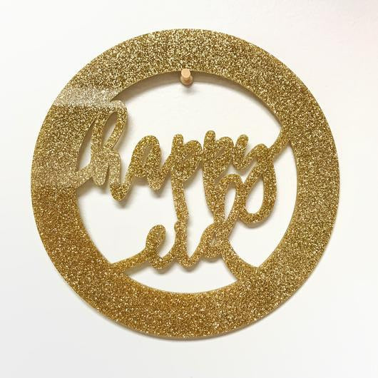 Happy Eid Acrylic Wreath Sign- Glitter Gold
