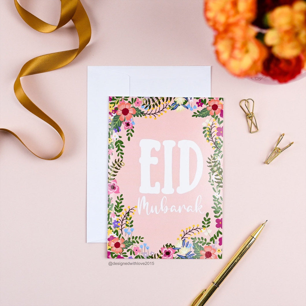 Eid Mubarak Pink Floral Card