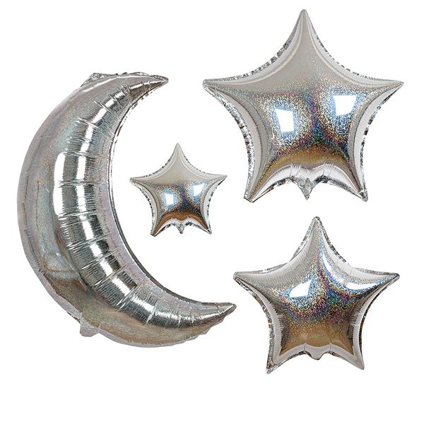 Silver Crescent Moon & Stars Balloons